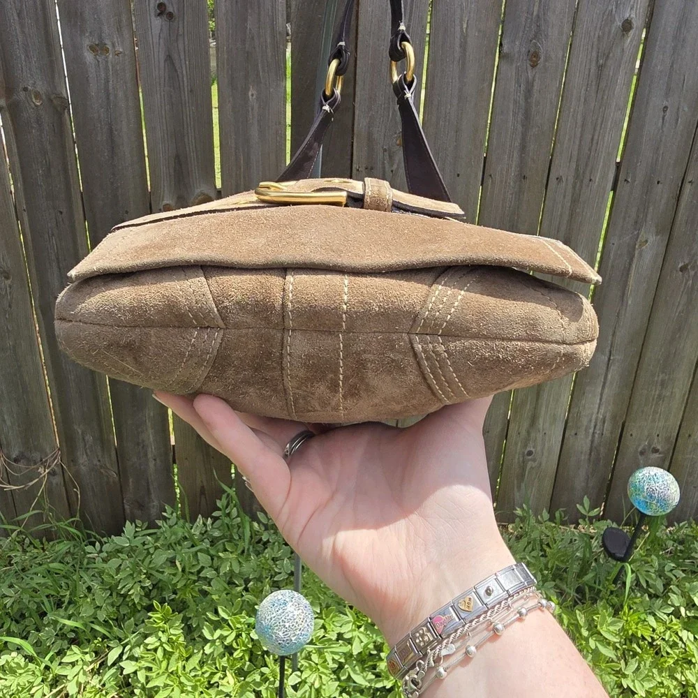 Coach Y2k Soho Messenger Flap Brown Suede‎ Leather Shoulder Bag Purse Vtg Buckle